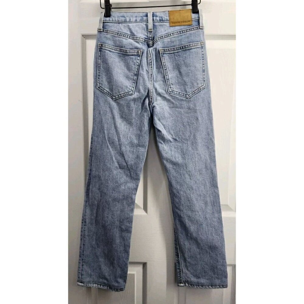 Denim Forum Arlo High Rise Straight Jeans Womens 24 x 25 Blue Stretch Button Fly - Picture 2 of 10
